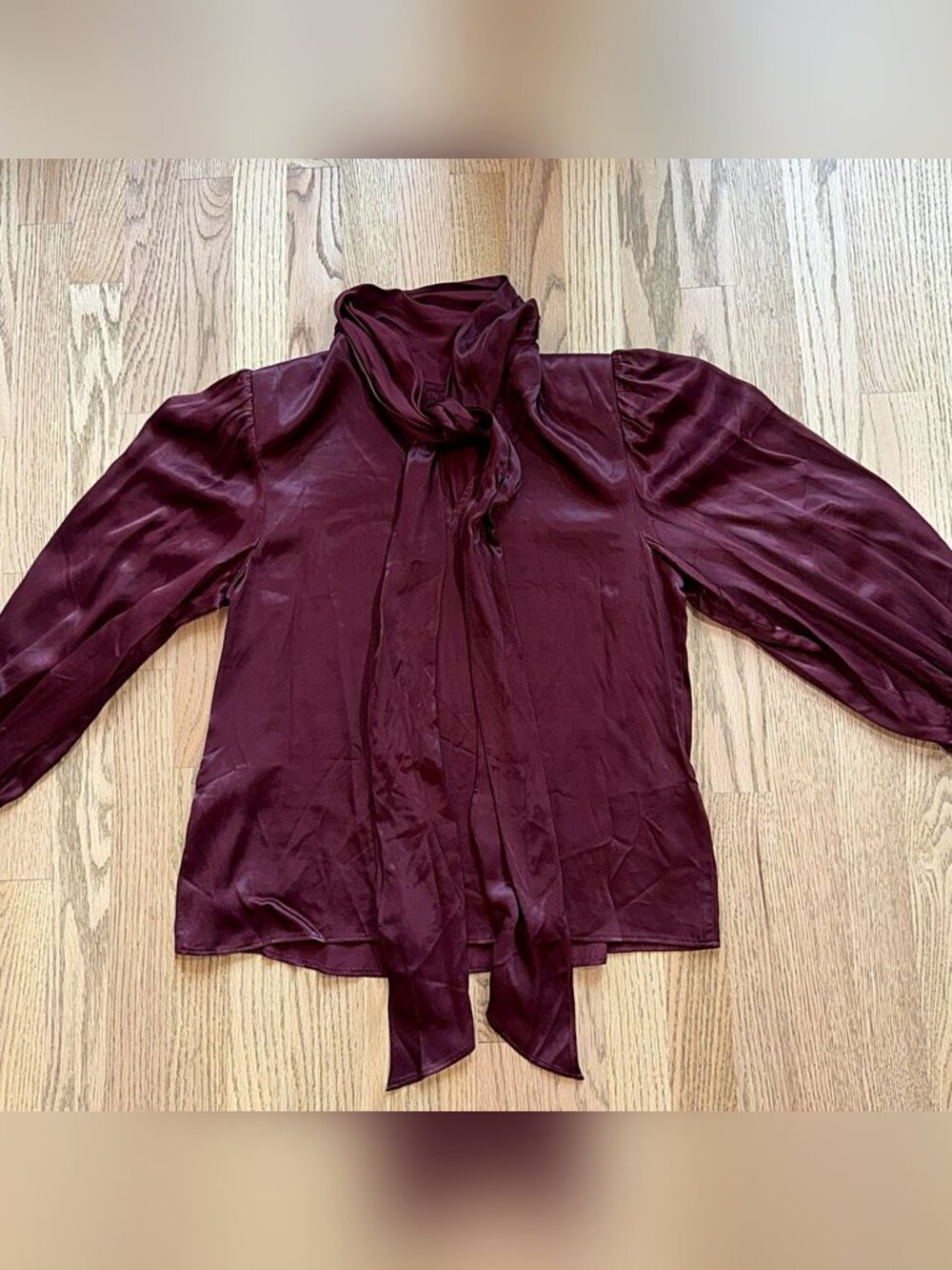 NWT Topshop Burgundy Satin Bow Tie Neck Blouse US 4 UK 8